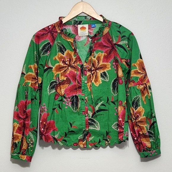 FARM Rio Raquel Button down Puff Sleeve Top - Picture 3 of 14